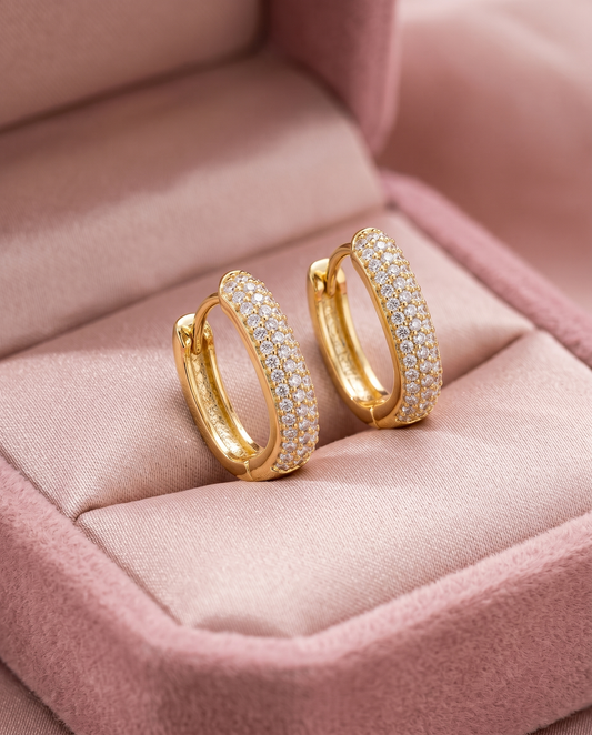 Luksuzne gold minđuše sa cirkonima u roze poklon kutiji